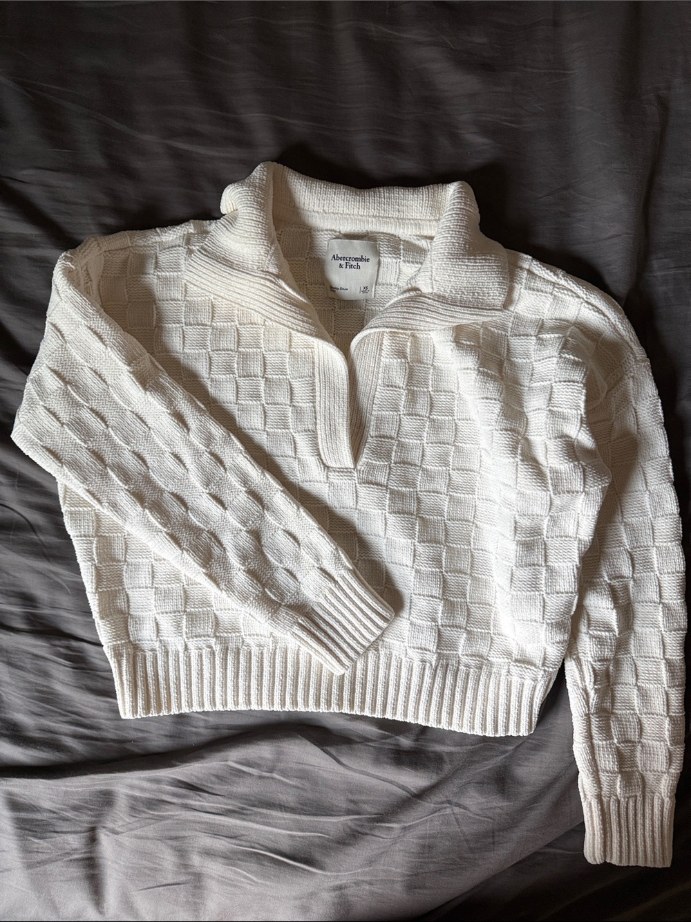 Abercrombie & Fitch Women's Cream Half-Zip Textured Sweater